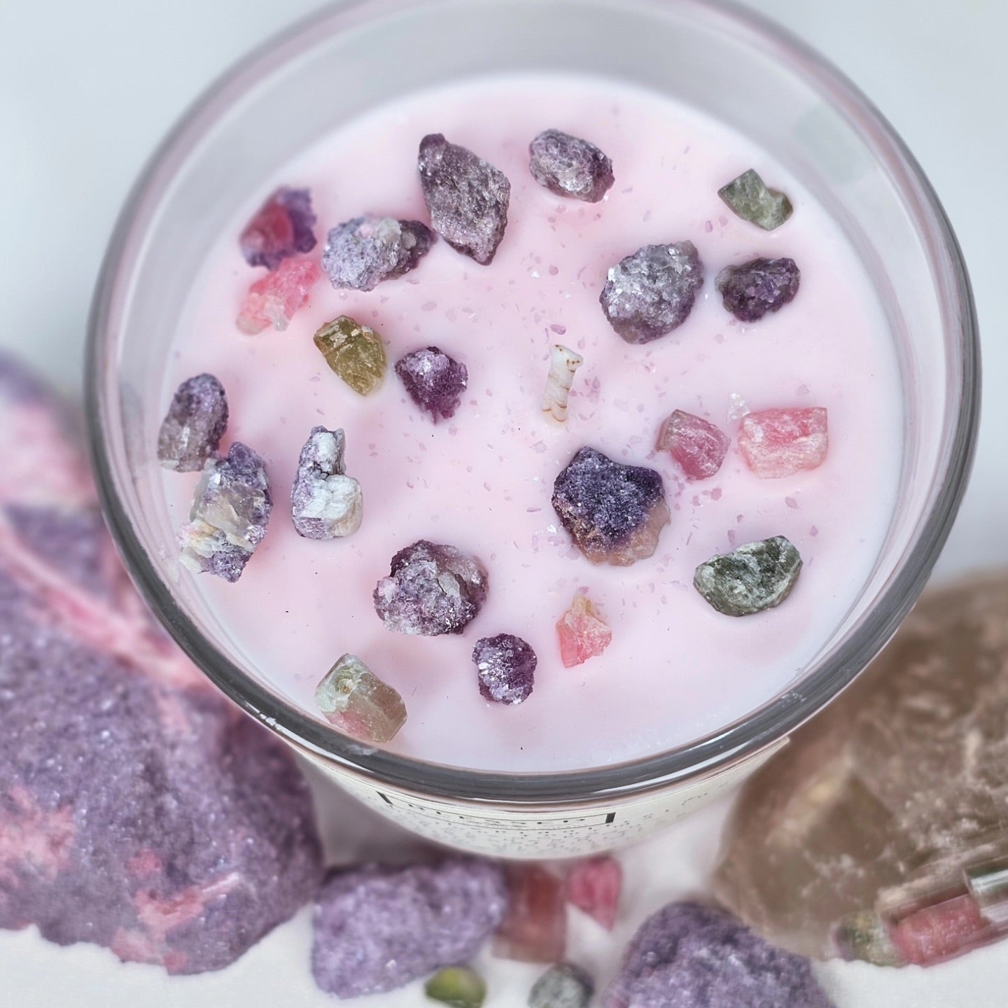 Purple Lepidolite and Watermelon Tourmaline Candle