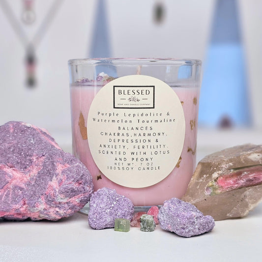 Purple Lepidolite and Watermelon Tourmaline Candle